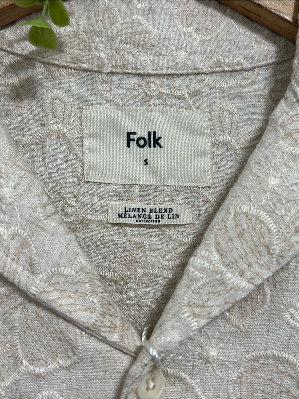 Folk NWT Cody Ivory Linen Blend Embroidered Button Down Shirt - Picture 4 of 11